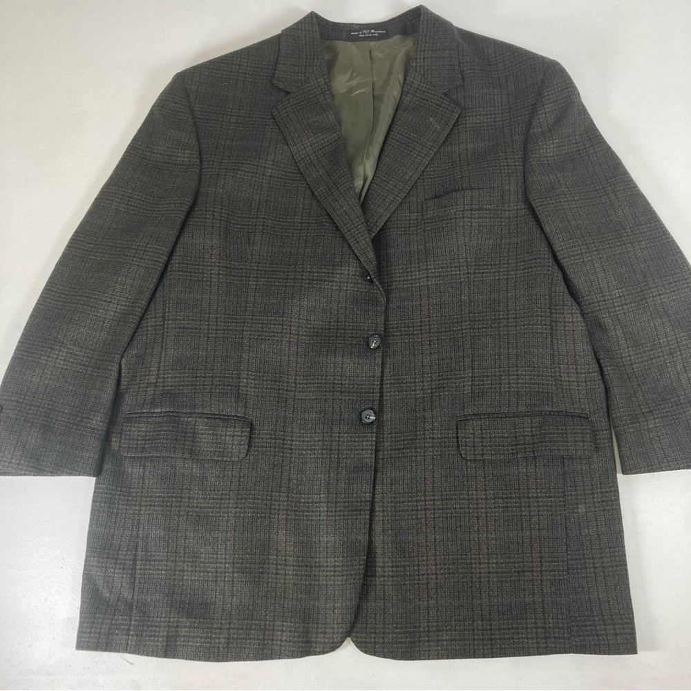 Andrew Fezza Blazer Mens R50 Brown Plaid Lambswool Sport Pockets Three Buttons